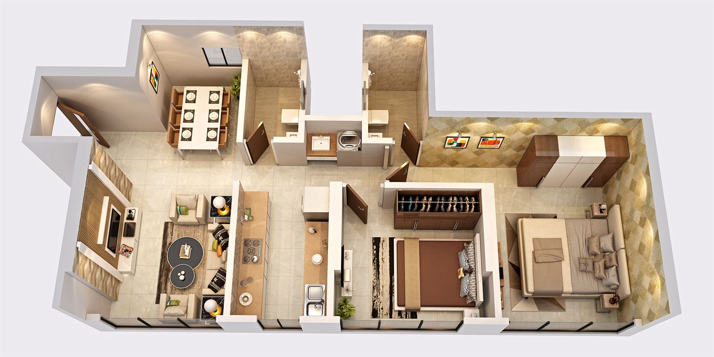 ZEN 1 - 719 Sq Ft 2BHK spacious floor plan layout with modern design at Zenon Borivali East